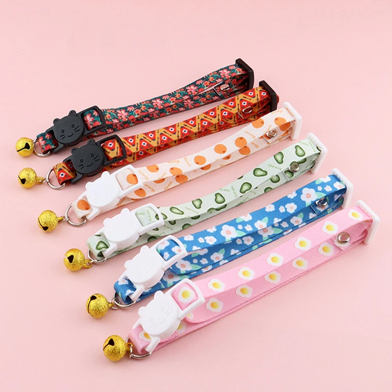 

1PCS Adjustable Fruit Cat Collar Candy Color Avocado Pendant Cute Fashion Buckle Necklace Pet Dog Nylon With Bells Collar YZL