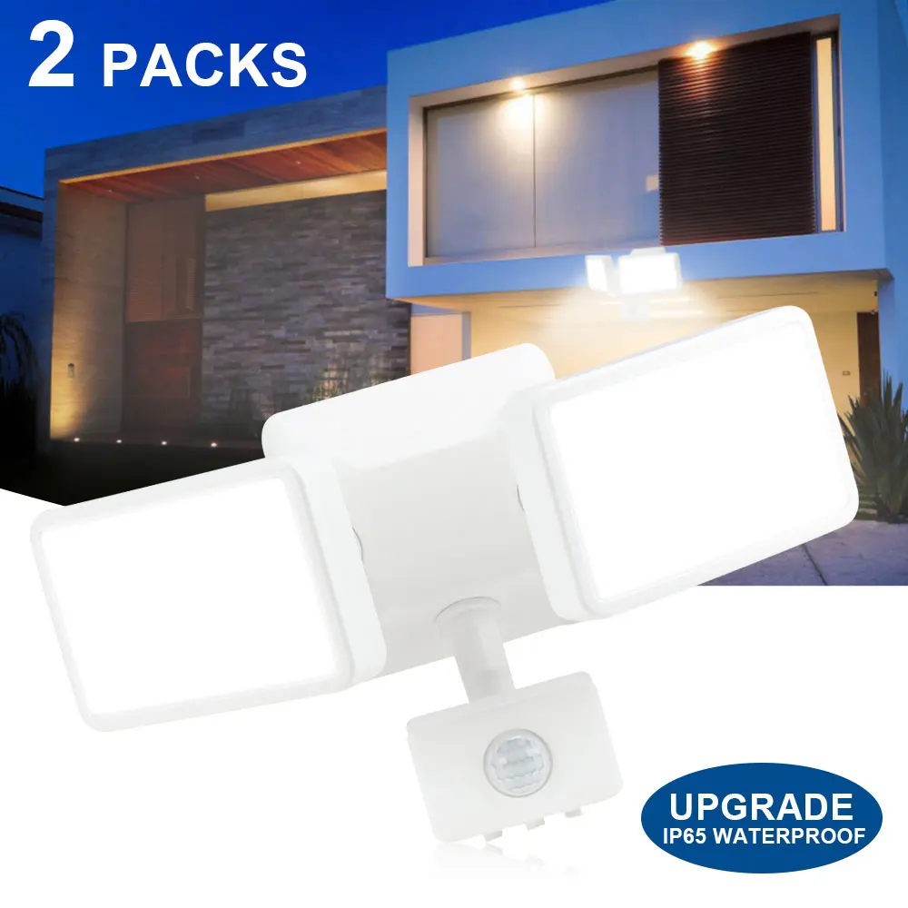 

2 Packs Depuley 20W Security Outdoor Lights Motion Sensor LED Flood Light Waterproof 2 Head Detector for Garage Porch Yard