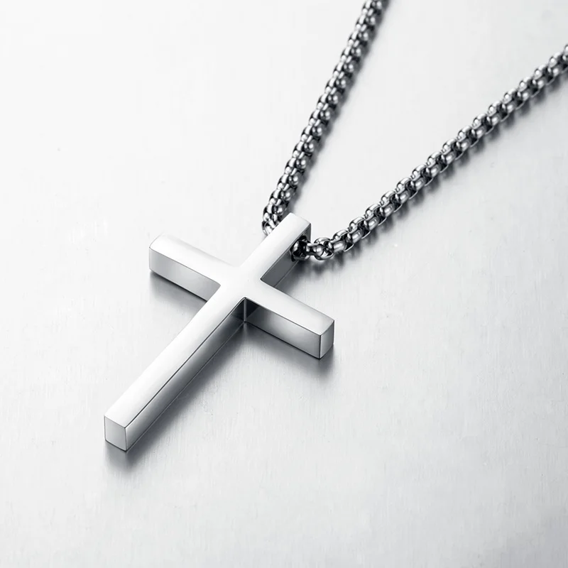 New Stainless Steel Cross Pendant Necklace for Men Women Minimalist Jewelry Male Female Necklaces Necklaces Silver Color_voghion.com