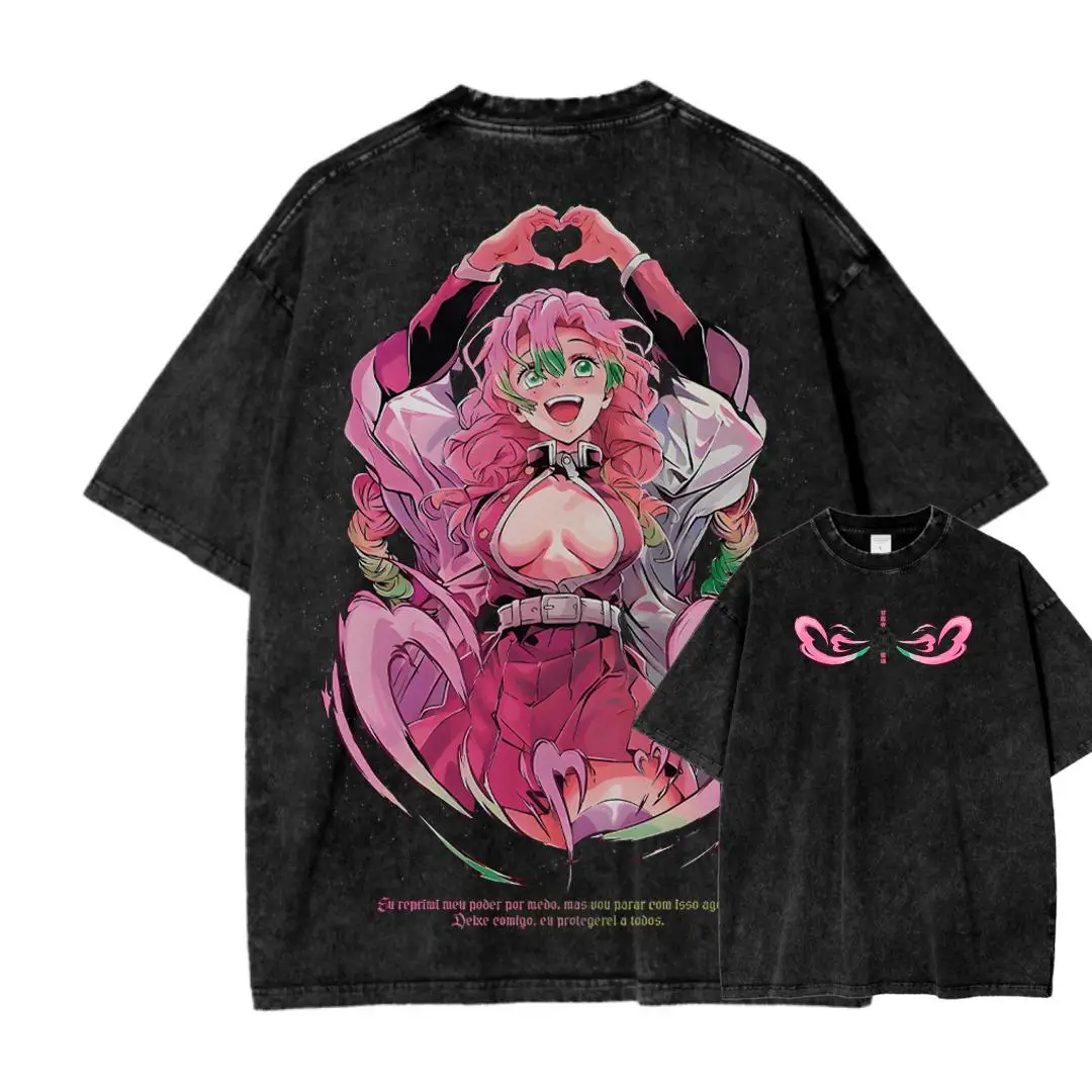 Vintage Wash Aesthetic Anime Graphic Tee, Otaku Gift Apparel