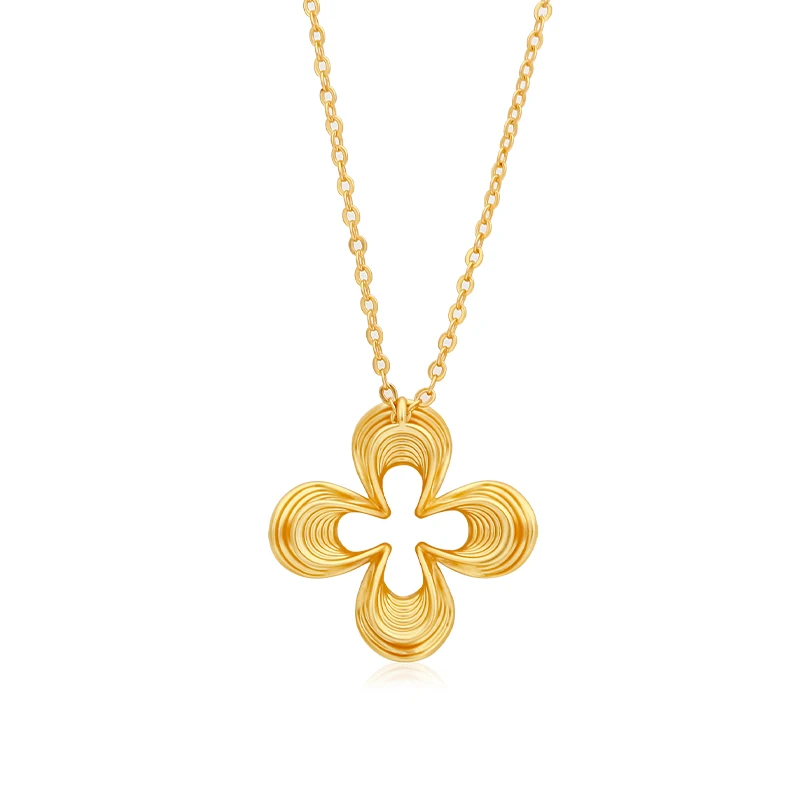 VAROLE Women's Four Leaf Clover Necklace European American Style Unique Striped Cross Petal Design Fashion Jewelry Gift