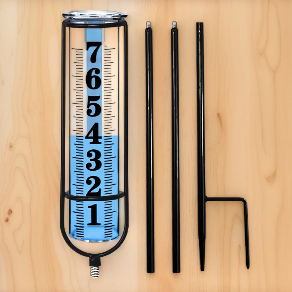 Outdoor Freeze Proof Rain Gauge Large Clear Number Rain Measuring Tool with Thickened Plastic Tube & Metal Stake for Yard
