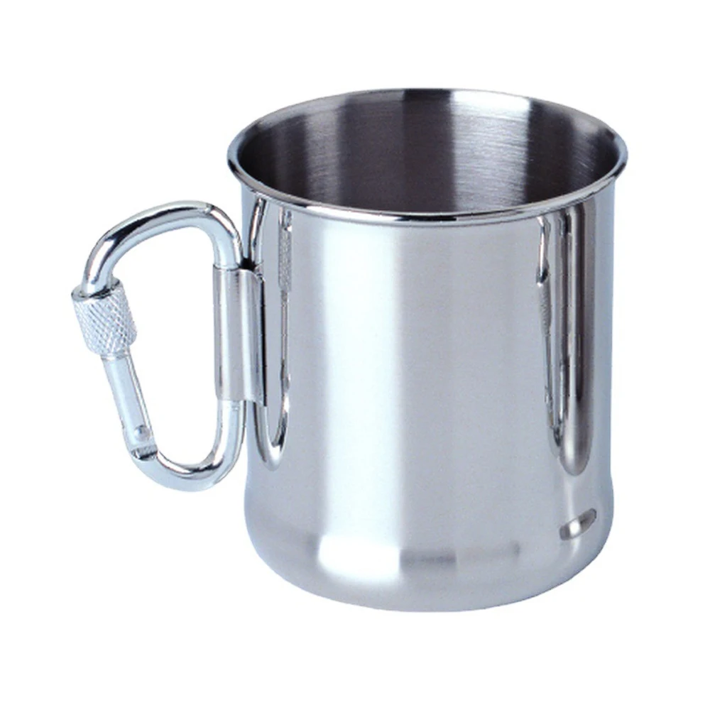 250ml / 500ml Stainless Steel Camping Mug Outdoor Backpacking Cup with Carabiner Handle for Hiking Camping Traveling Equipment