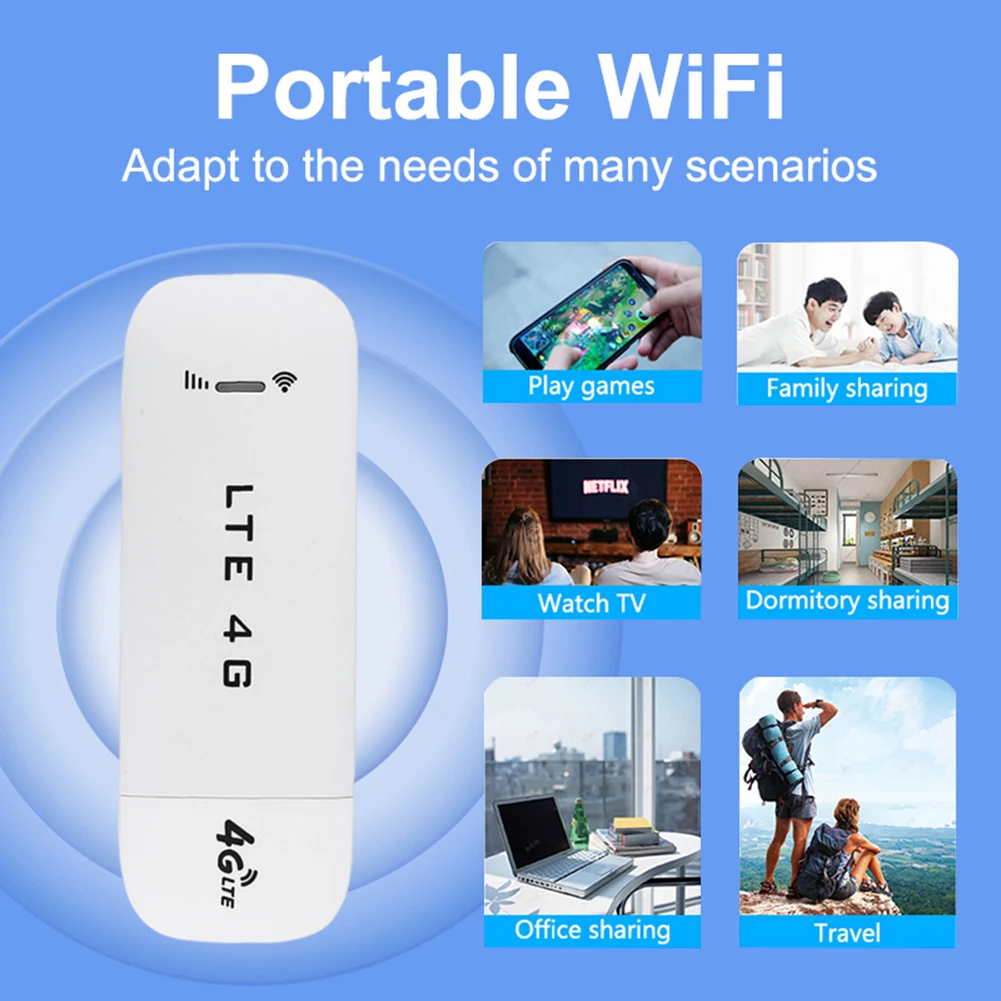 4G LTE USB Modem WiFi Dongle, Mini Portable USB 4G Wireless Network Smart  Router for Tablet Laptop Notebook, 2 LED Status, Plug and Play(US Standard)