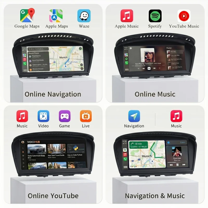 Radio de coche inalámbrico con CarPlay y Android Auto para BMW Serie 3 y 5 E90 E91 E92 E60 E61 E62 2005-2012 CCC CIC Multimedia GPS Navegación 4