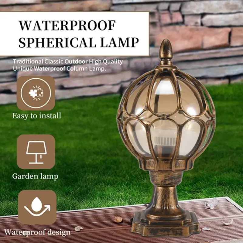A78Z-1Pcs Outdoor Pillar Lamp Globe Glass Shade Door Post Lamp Waterproof Antique Lighting Rainproof Pillar Light