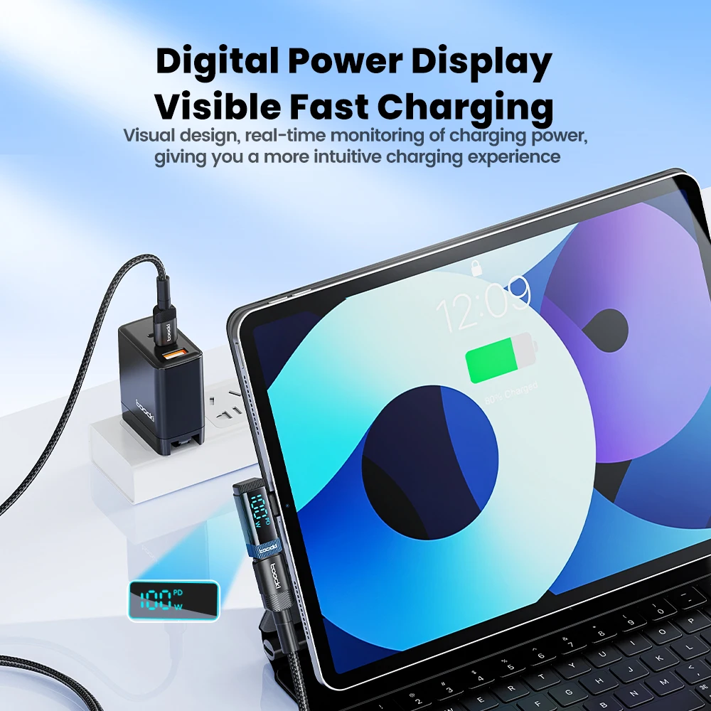 Toocki USB Type C Adapter 100w Fast Charging 480Mbps Data Transfer 90D Elbow Digital Display Connector For Cellphone Accessories type c adapter