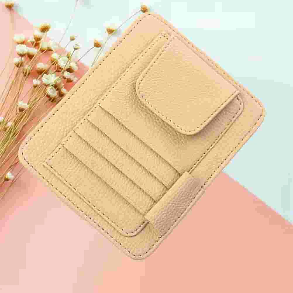 

PU Leather Sun Visor Cards Photo Storage Bag Multifunctional Bill Fold Storage Container Name Card Holder for Car Vehicle