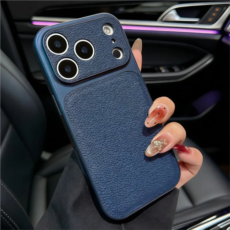 Premium Solid Leather Matte Shockproof Case with Large Camera Window Cover