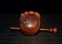 Chinese Natural Boxwood Hand carved Moktak Holz Fisch Buddhistisch Statue 1