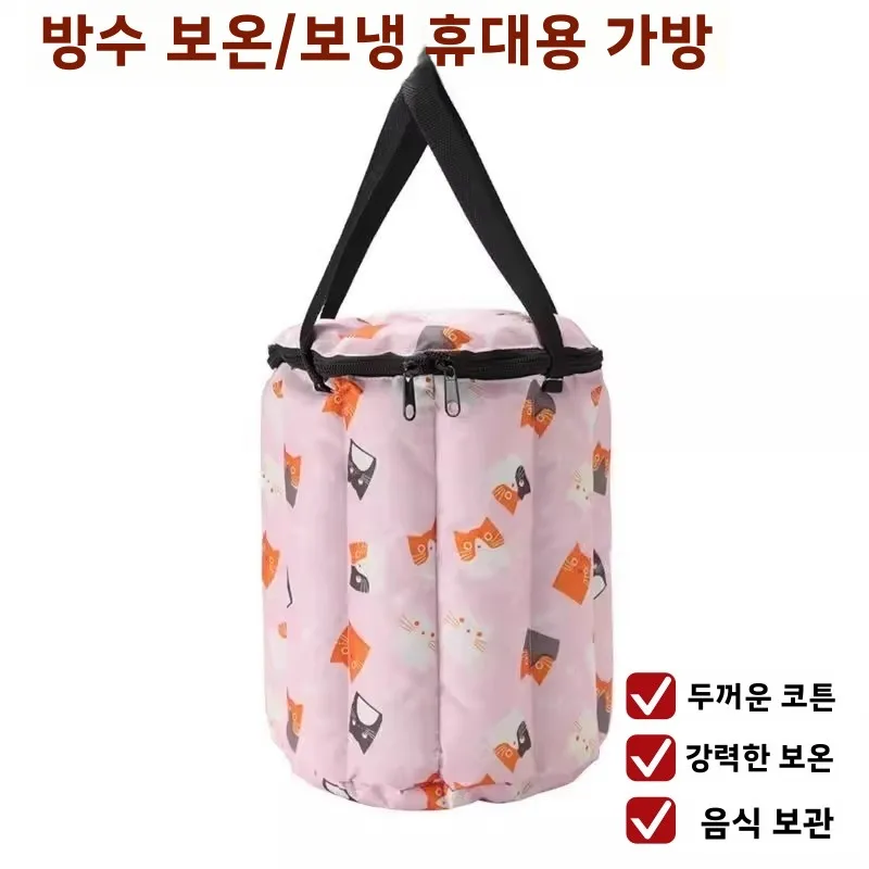 두꺼운 면 보온 가방 3칸 휴대용 도시락 커버 북동부 스타일 손잡이가 있는 면 ..