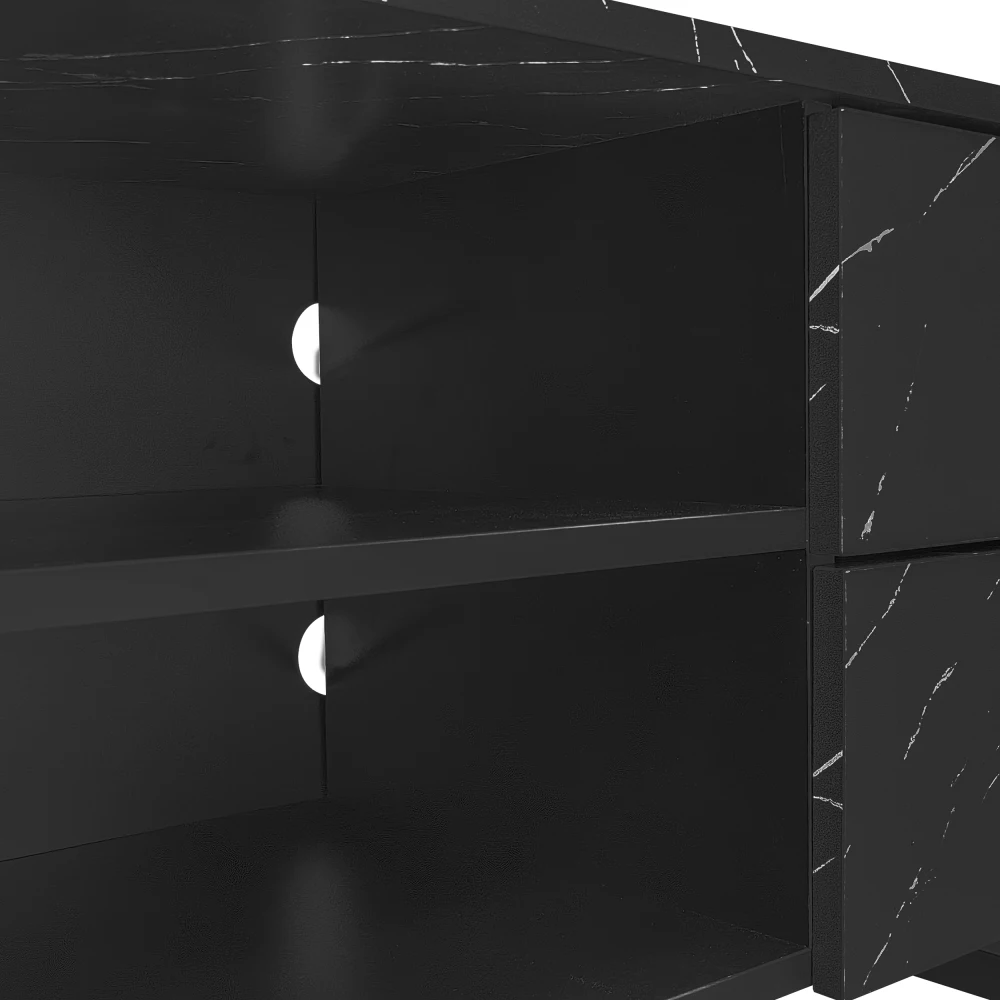 PINGGO 200CM TV-Schrank mit Schwarzer Marmorplatte & Dunklen Holztüren - Einstellbare LED-Beleuchtung 2 Türen 2 Schubladen für Heimunterhaltung – Detail 21