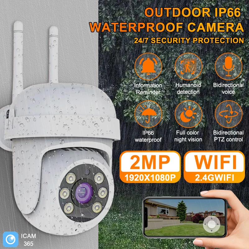 1080P HD 무선 실내외 보안 카메라, 야간 투시 및 동작 감지 기능 탑재, 가정용 WiFi 감시 CCTV 카메라