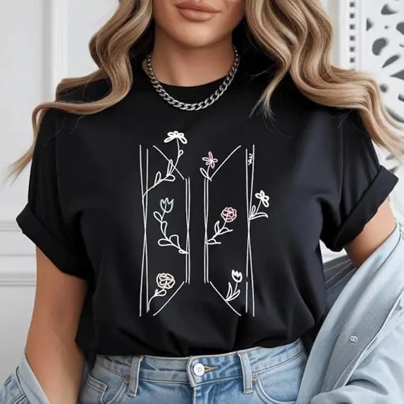 Kpop Swim World Tour Inspired T-Shirt Minimalist Flower Women's Fashion Graphic Clothing Music Lover Streetwear Novelty Tee Gift - Image 6