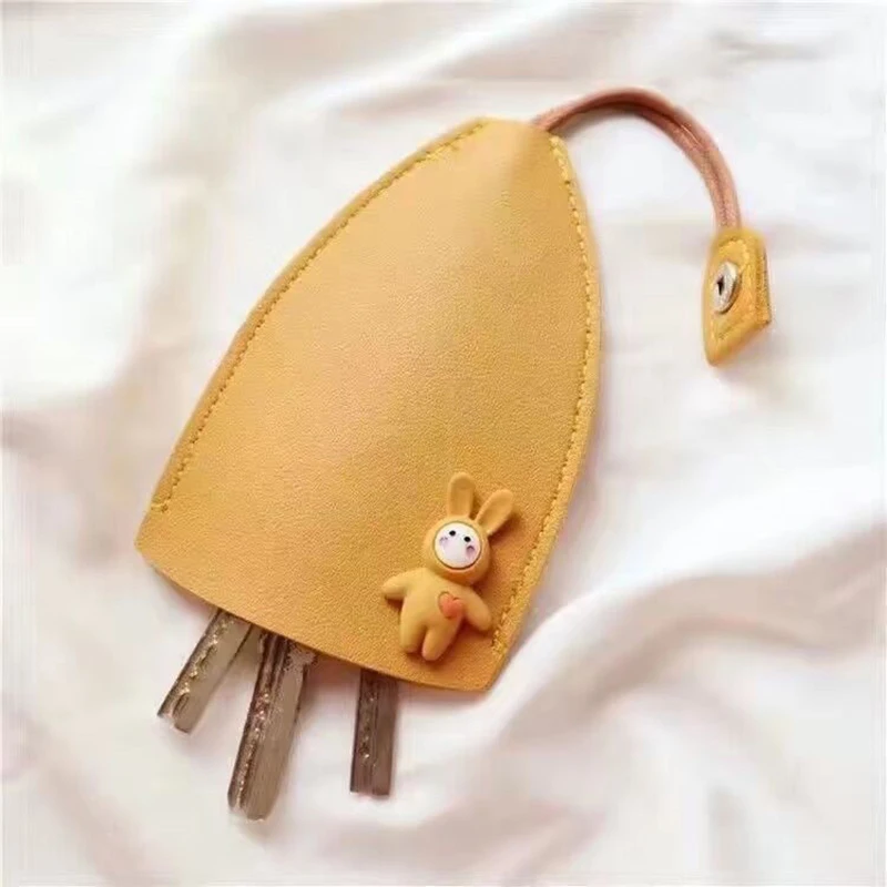 Cute Creative Pull Out Key Sleeve Cartoon Animal PU Leather Car Key Case Holder Large Capacity Keychain Pouch Keychain Organizer Key Organizer Key Case Key Purse Key Holder