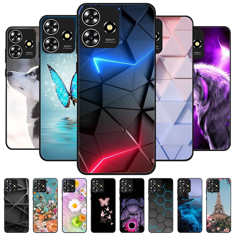 Case For ZTE Axon 50 Lite 8050 - With 360° Rotating Ring Holder & Magnetic Car Mount - TPU, Marble Design