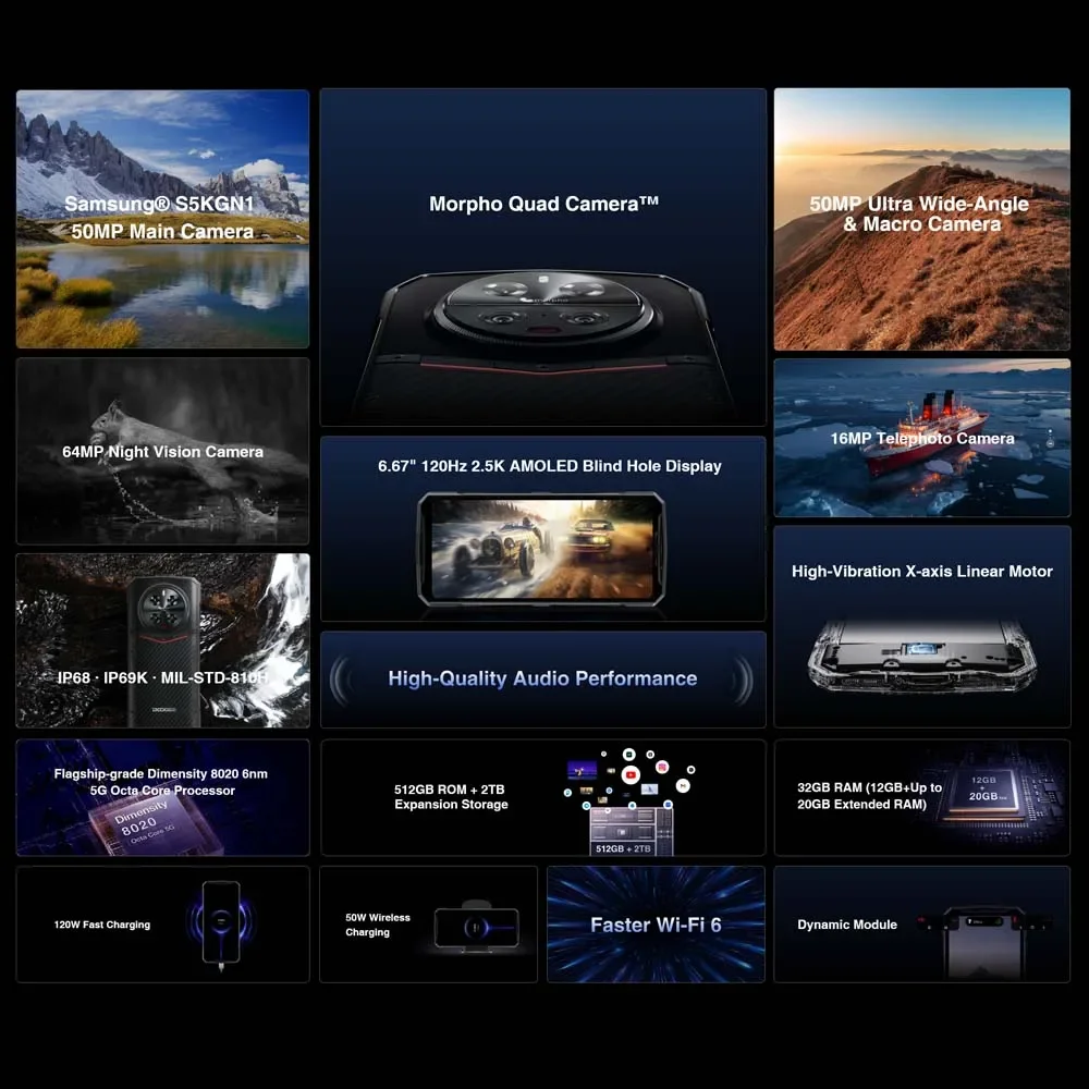 World Premiere DOOGEE DK 10 5G Dimensity 8020 Morpho Quad Camera 50MP Rugged Phone  6.67" 120Hz 2.5K AMOLED 120W 32 GB+512 GB 2