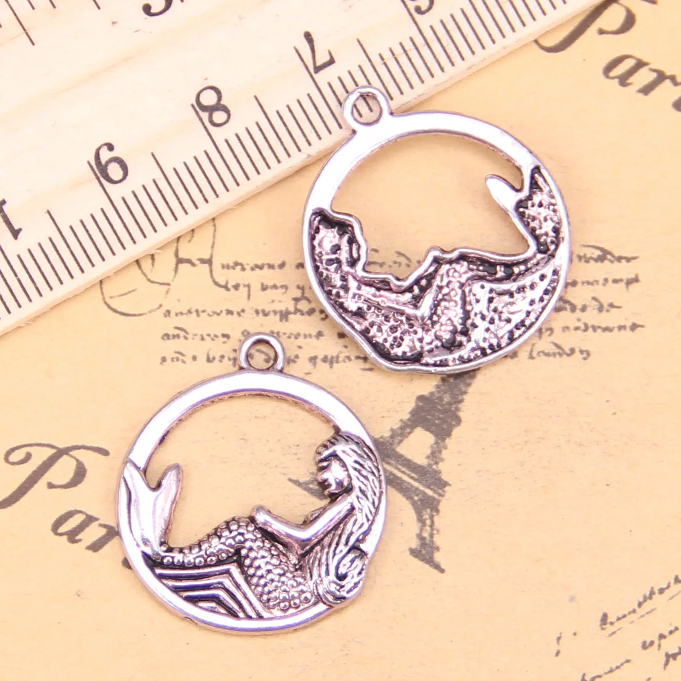 

Подвески для ювелирных изделий в виде русалки, круглые посеребренные подвески в античном стиле, сделай сам, аксессуары для бижутерии, 48 шт., 23 мм