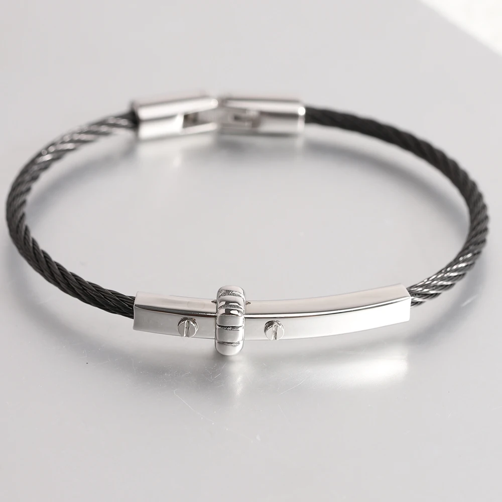 Trendy Braided Wire Bracelet with Metal Bar Accent - Durable Magnetic Lock Jewelry for Men & Women