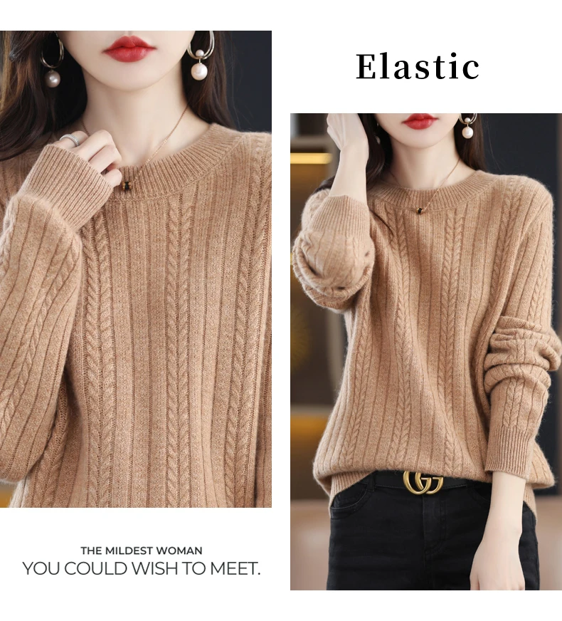 Fashionable Women's Clothing Sweater Winter New Thickened Warmth Twisted Base Shirt Office Leisure Top 100 All Wool Sweater