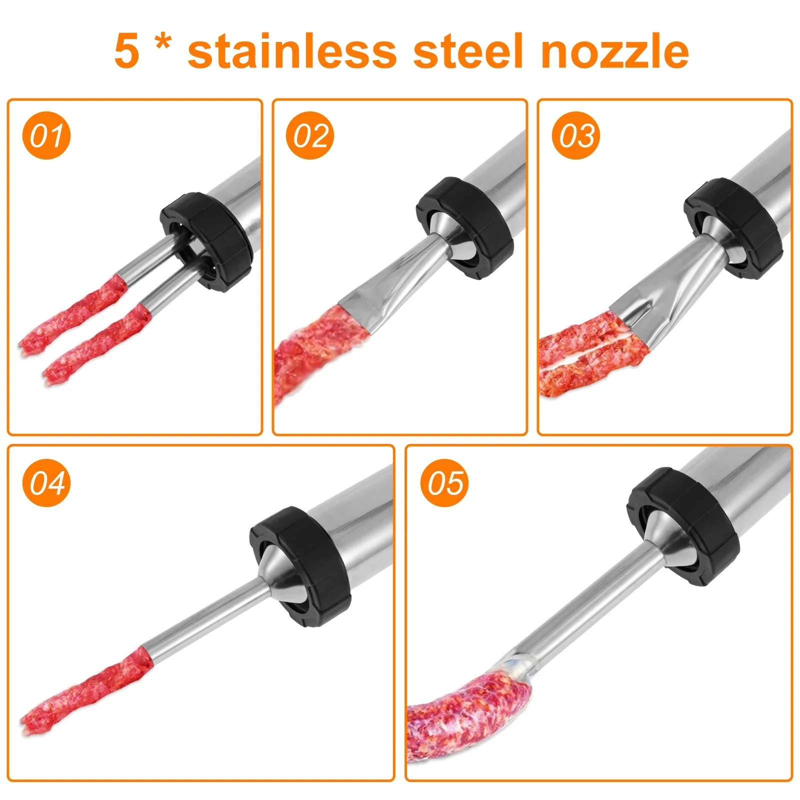 Stainless Steel Sausage Stuffer Jerky Gun Manual Meat Syringe Home Kitchen Tool