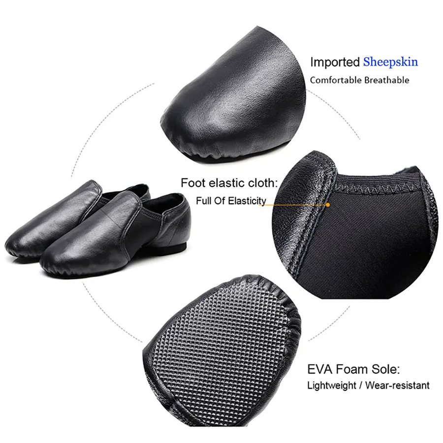 USHINE 24-44 Genuine Leather Jazz Dance Shoes Tan Black Antiskid Sole Jazz Shoes Adults Dance Sneakers For Chidren Girls Women 3
