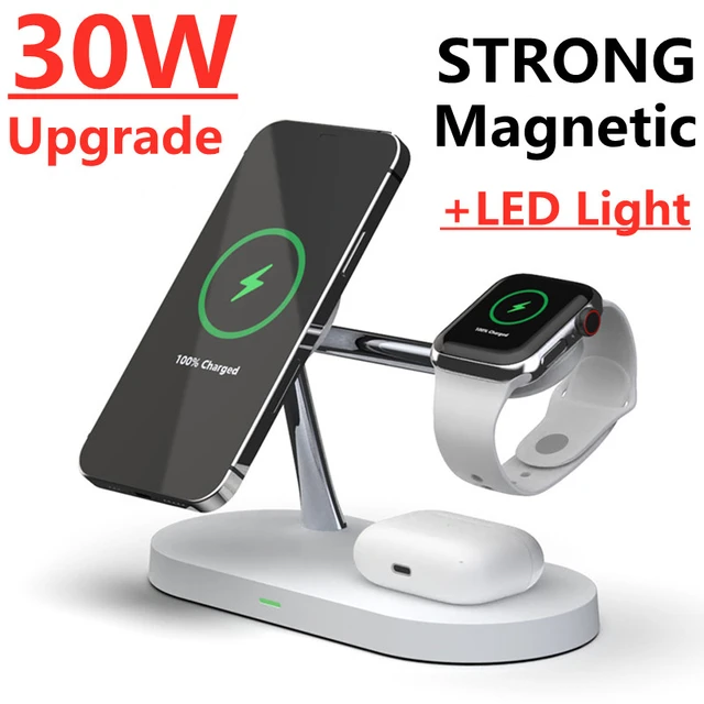 5 in 1 magnetischer kabelloser Ladest änder für iPhone 15 14 13 12 Pro Max  Apple Watch 9 8 7 Airpods LED-Licht Schnell ladestation - AliExpress