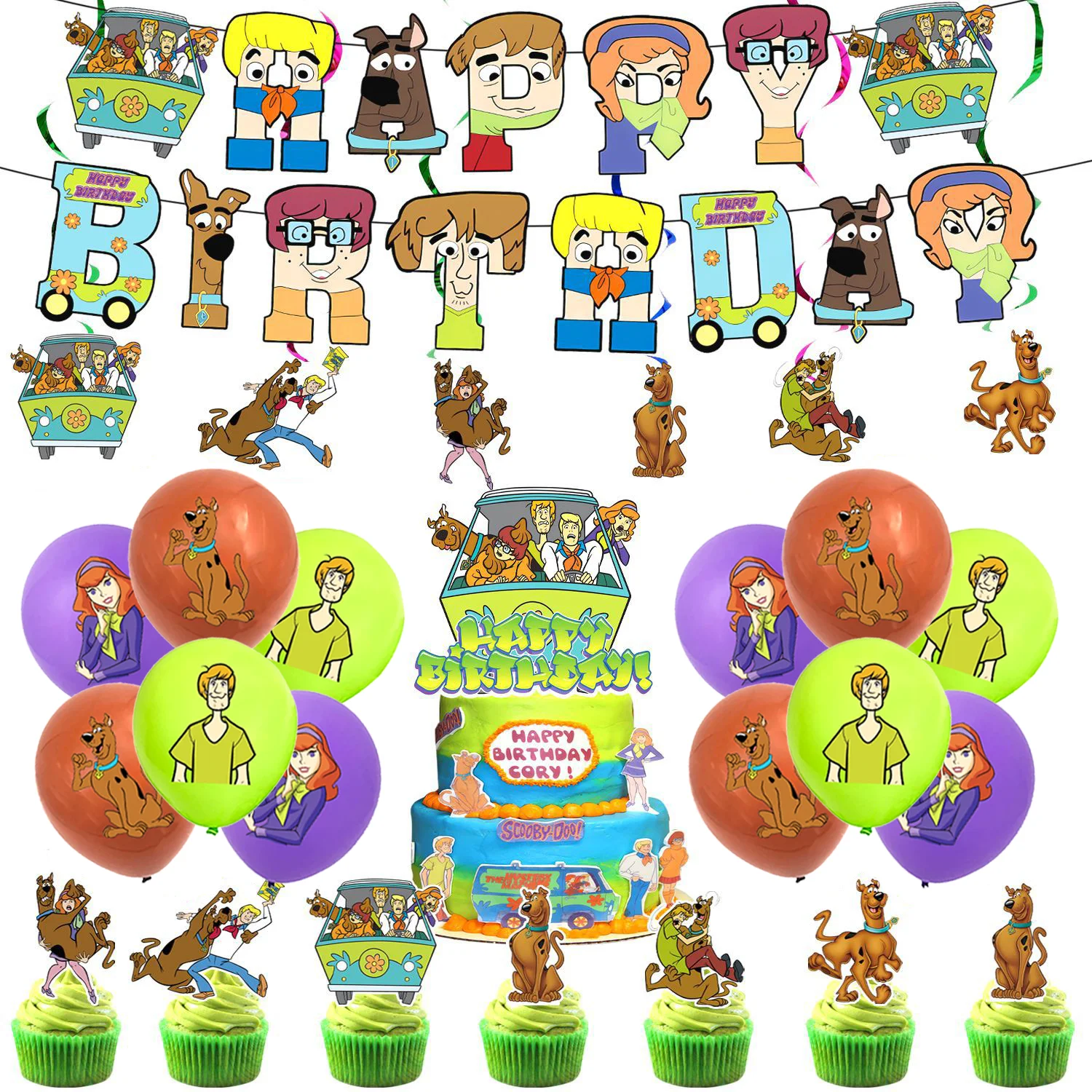 Niedliche Hunde-Geburtstagsparty-Dekoration Einweggeschirr Scooby Geburtstag Einweg-Tischdecke Teller Becher Babyparty Kinder-Partyzubehör – Detail 4