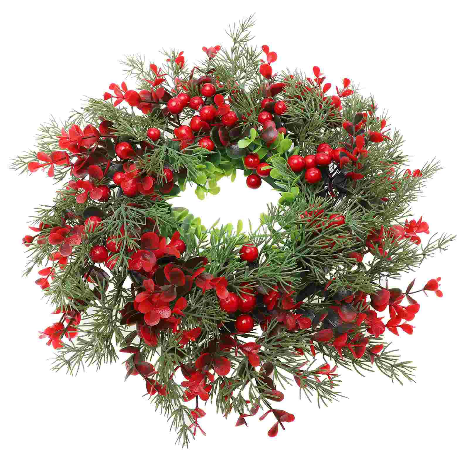 

Artificial Christmas Wreath Red Berry Pine Needles Wreath Handmade Xmas Holiday Winter Wreath Greenery Front Door Farmhouse