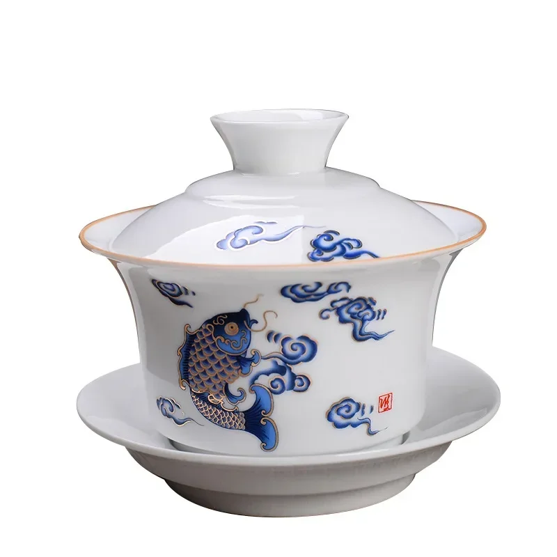 Large Ceramic Gaiwan Handmade Teacup Travel Tea Bowl Chinese Household Teaware Drinkware Personal Cup Tea Ceremony 220ml