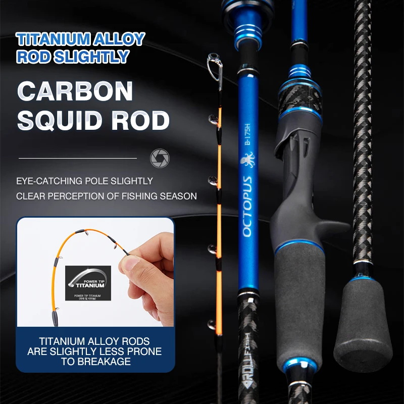 Fishing Rods ROLLFISH Titanium Tip Octopus Squid Cuttle Fishing Rod 1.75M/5.74FT Action 8：2 Carbon Fiber Casting Saltwater Boat Jigging Rod