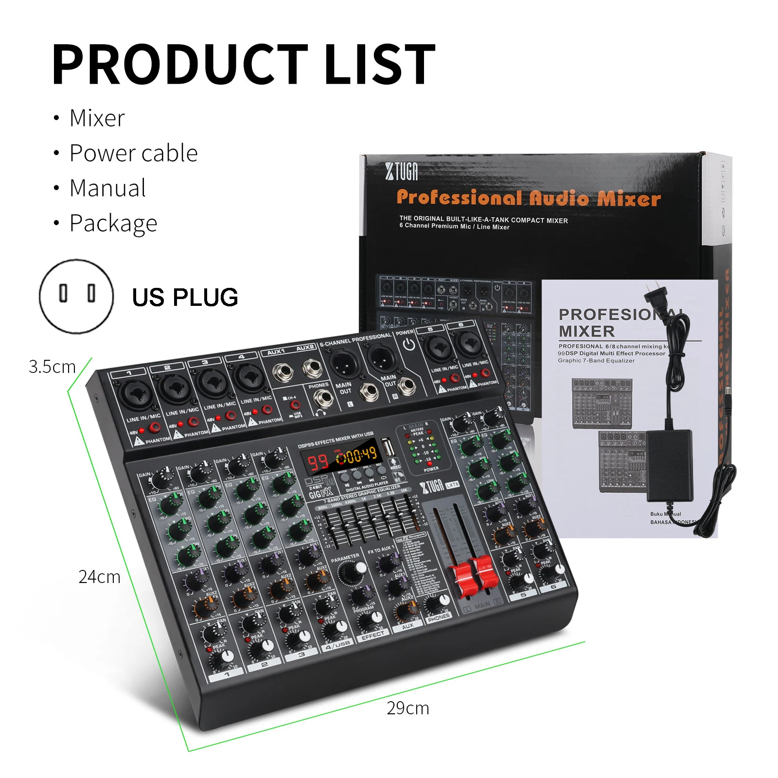 オーディオミキサー ミニ 4 チャンネル ミキサー 個別 +48V 99 DSP