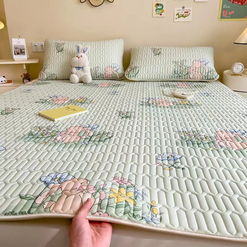 Natural Latex Cooling Mat forSummer Thicken Cool Feeling Mattress Pad Soft Air-Permeable Cold Mat Bed Sheet Bedding Set