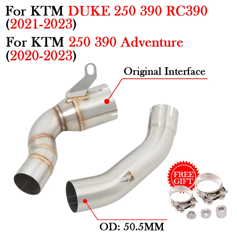 

Slip-On Motorcycle Exhaust Escape Moto Middle Link Pipe For KTM DUKE 250 390 Adventure RC390 2020 2021 2022 2023 Connect 51MM