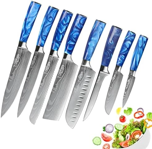 8PCS Kitchen Knives Set ,Stainless Steel Chef Knife Set,Japanese Damascus  Style ,Black 