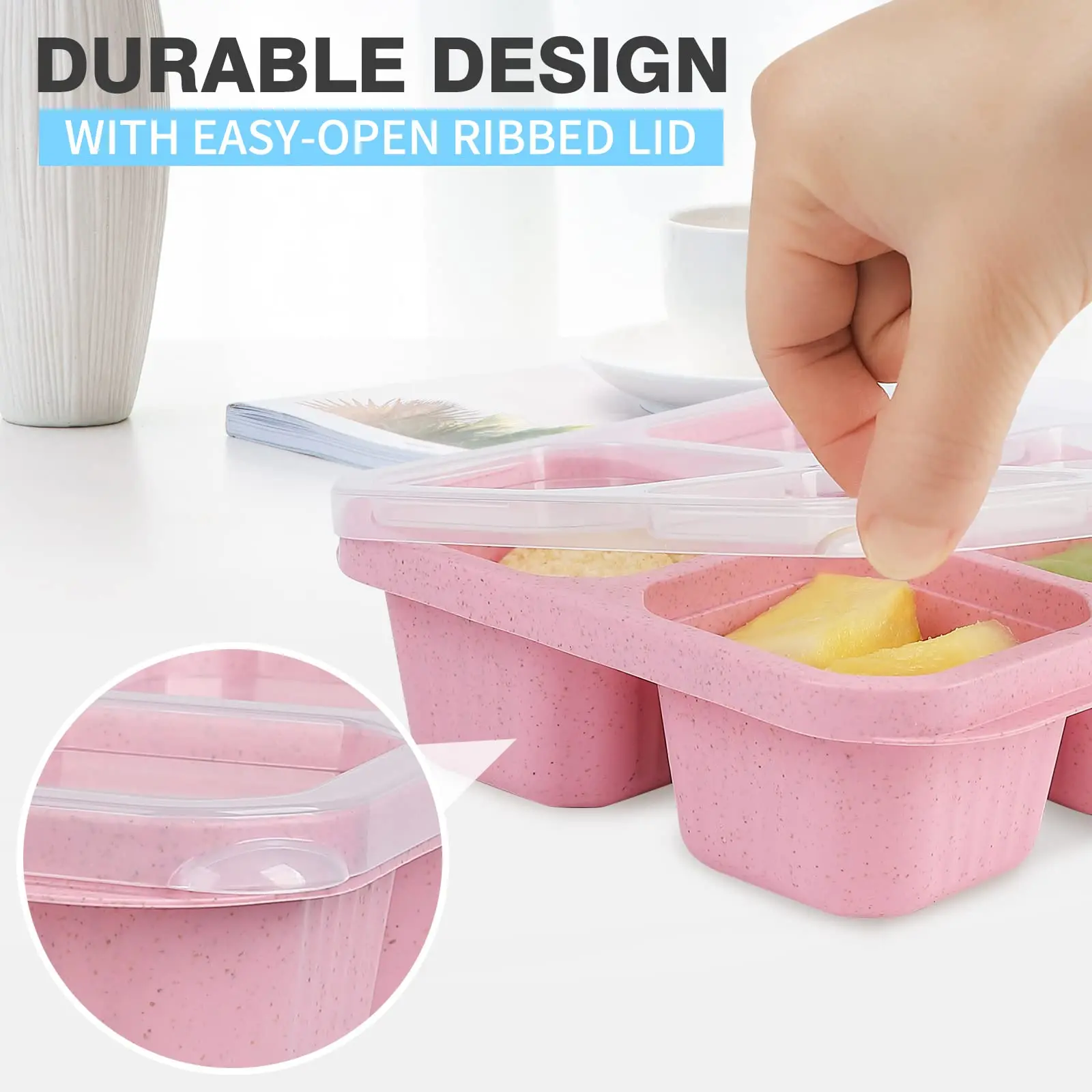 4 Pack - 4 Compartments Bento Snack Box Reusable Prep Lunch Containers for  Kids and Adults with Transparent Lids Dishwasher Safe - AliExpress