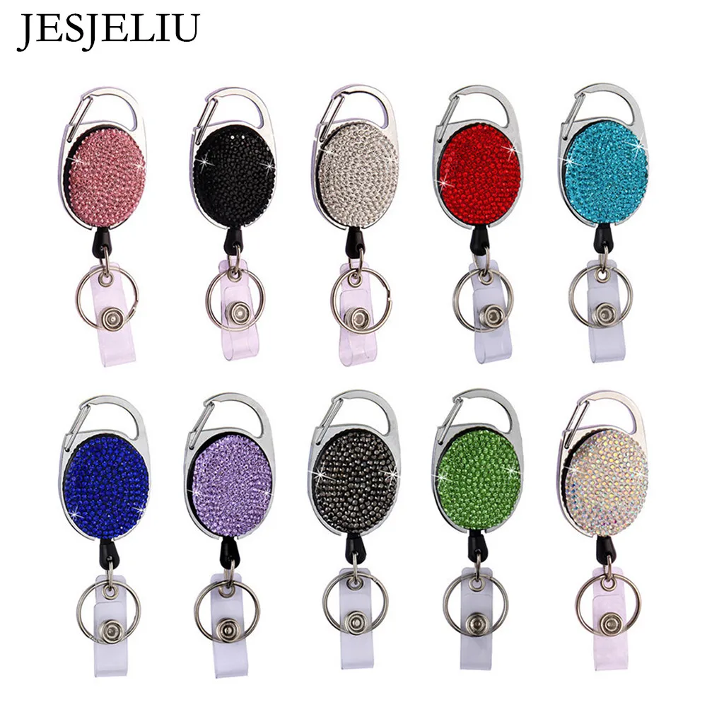 Crystal Retractable Keychain Shinny Rhinestones Badge Reel Id Lanyard