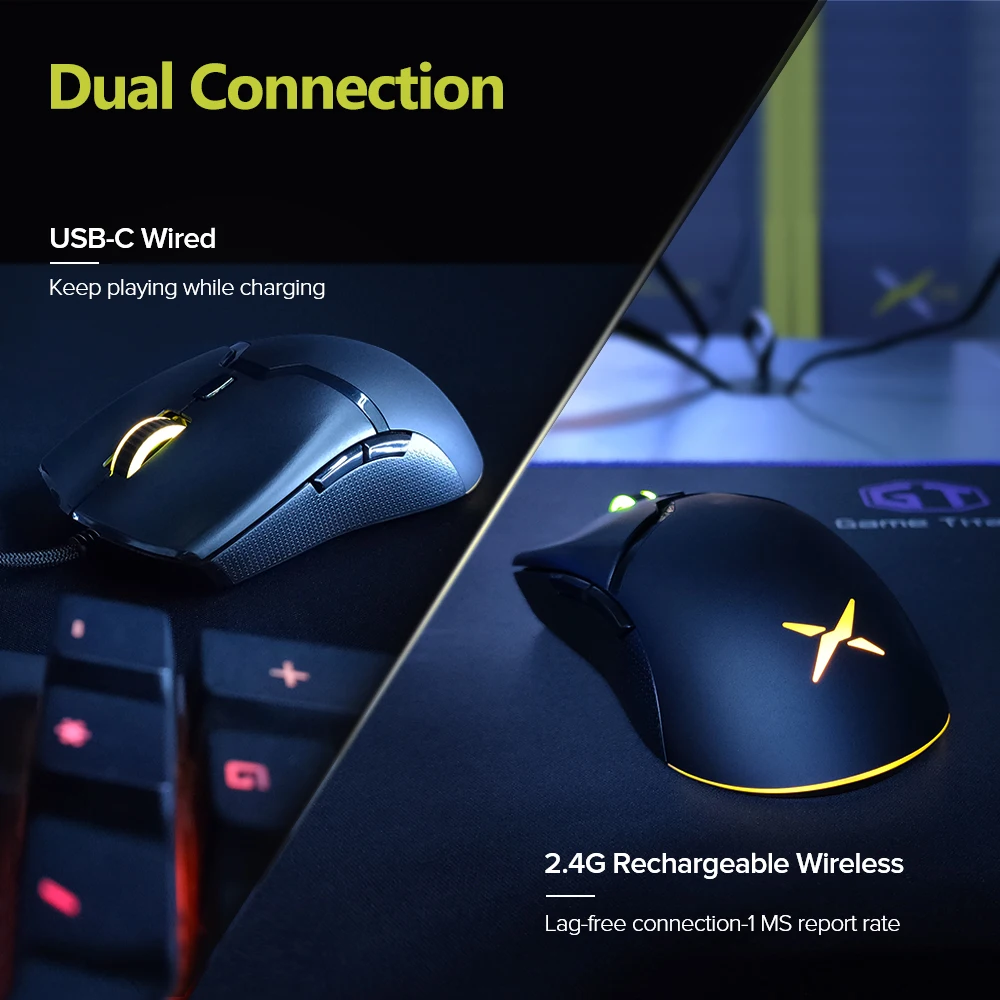 Gaming mouse Delux M800 RGB 2.4Ghz Wireless Dual Mode 16000 DPI Lightweight Ergonomic
