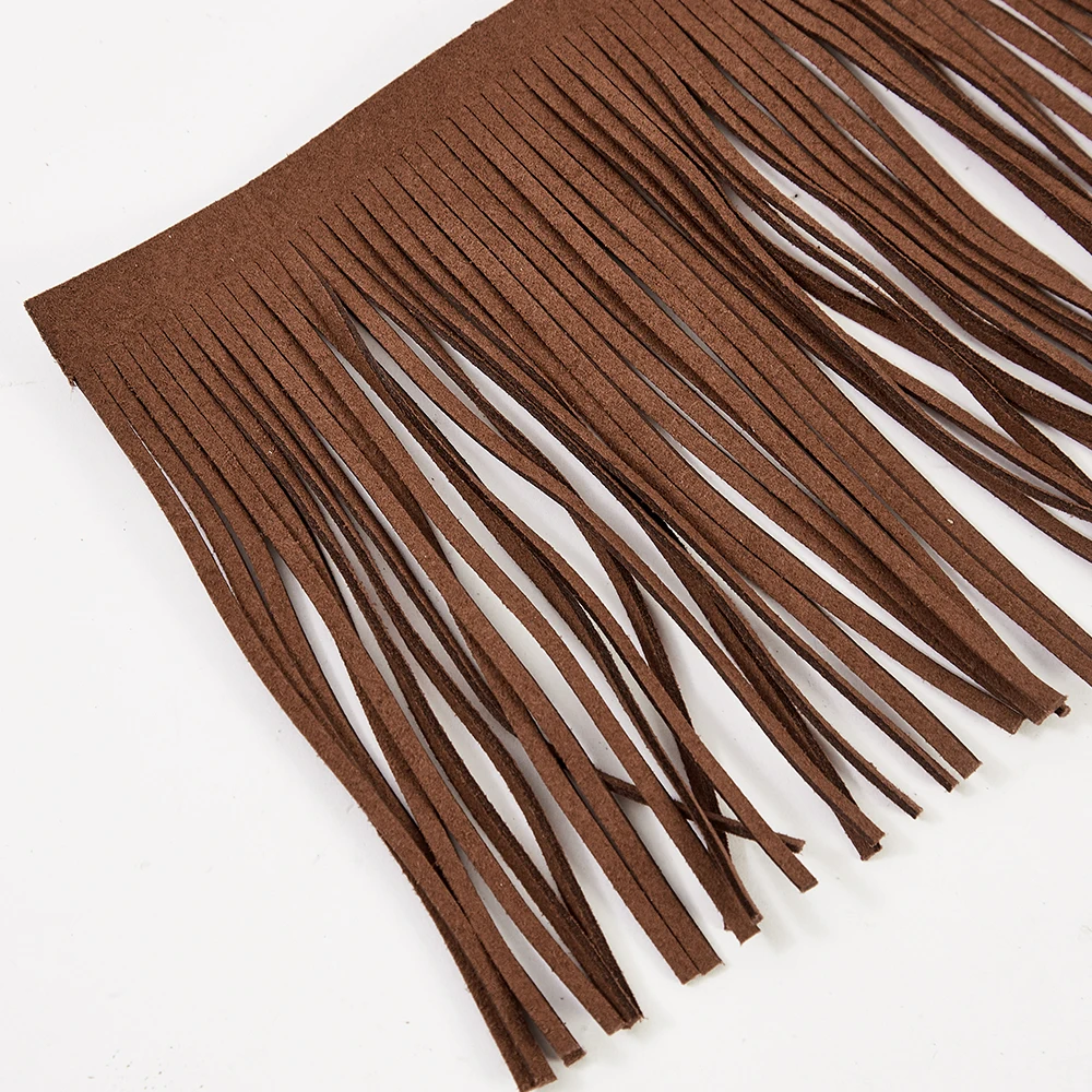 3meters size 15cm brown fiber fringe clothing accessories 3mm faux leather tassel fringe imitated leather tassel lace