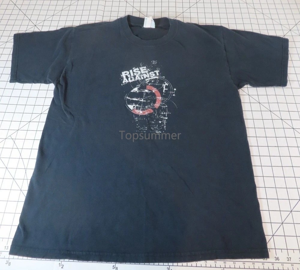 Vintage Rise Contro T-Shirt Cinder Block Size Large Y2K Punk Sbiadito Nero
