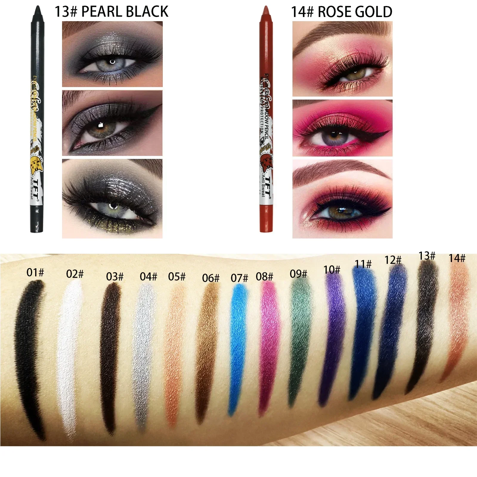 14 Colors Colorful Long-lasting Eyeliner Pencil Waterproof Quick-Dry No Blooming Blue Pink Eye Liner Pen Cosmetics Tools eyeliner pencil
