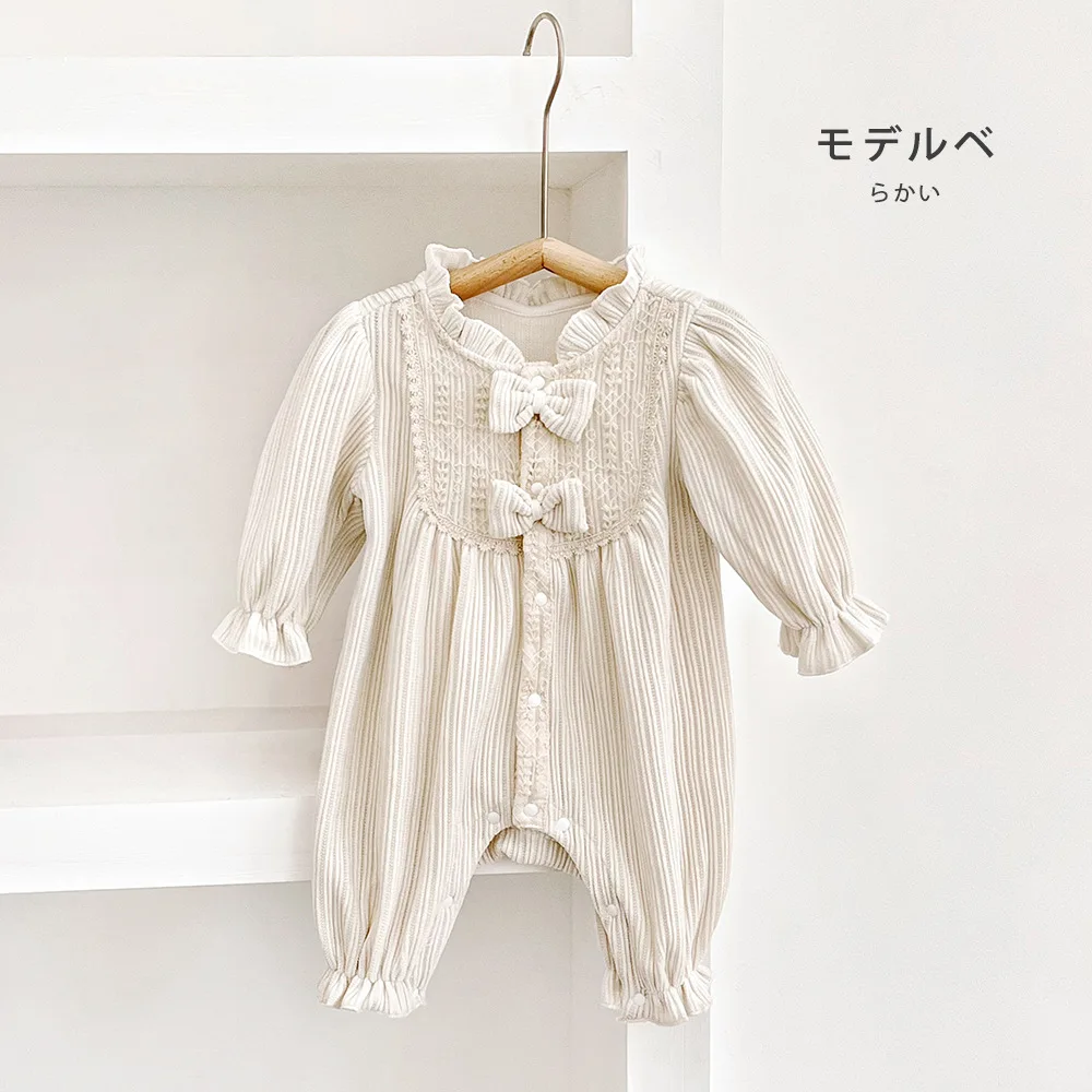 

Spring New Baby Off-white Bow Climbing Suit Baby Loose Casual Jumpsuit To Wear