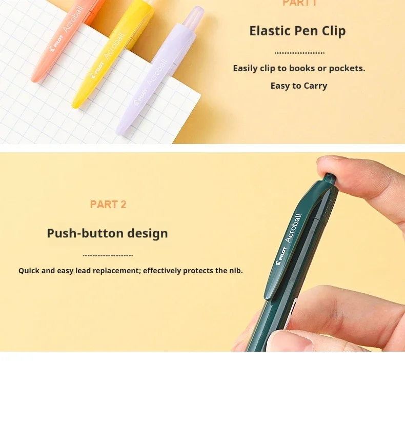 Pilot Acroball Ultra-Smooth Retractable Ballpoint Pen,Premium Hybrid Ink 0.5/0.7mm for Office&BusinessMinimalist Japanese Design