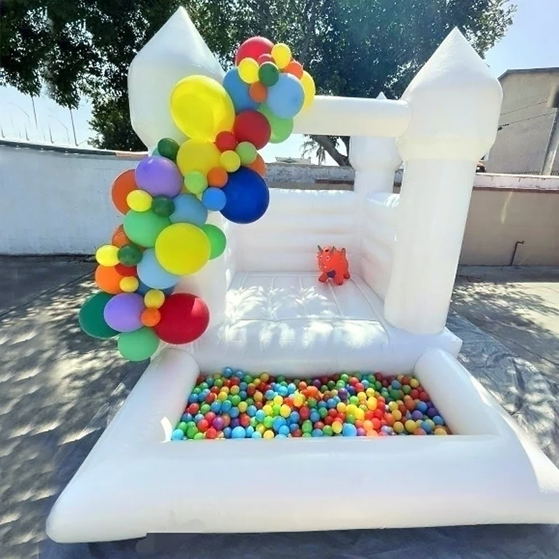 

Inflatable White Bounce House Castle with Ball Pit Wedding Bouncy Castle with Blower Jumping Bed for Weddings, Birthdays,Parties