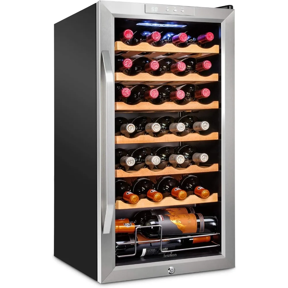 New 28 Bottle Compressor Wine Cooler Refrigerator W/Lock，41f-64f Digital Temperature Control Fridge