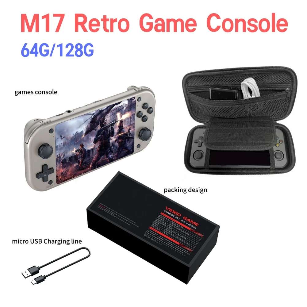 

M17 Mini Portable Game Console 4.3 Inch Screen Handheld Game Players EMUELEC system 64GB With 15000 Games For PSP/Ps1/MAME