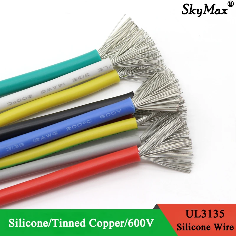 12/14/16/18 ~ 30AWG Azul Cable de electrónica de silicona flexible UL3135 Cable Cobre Estaño 