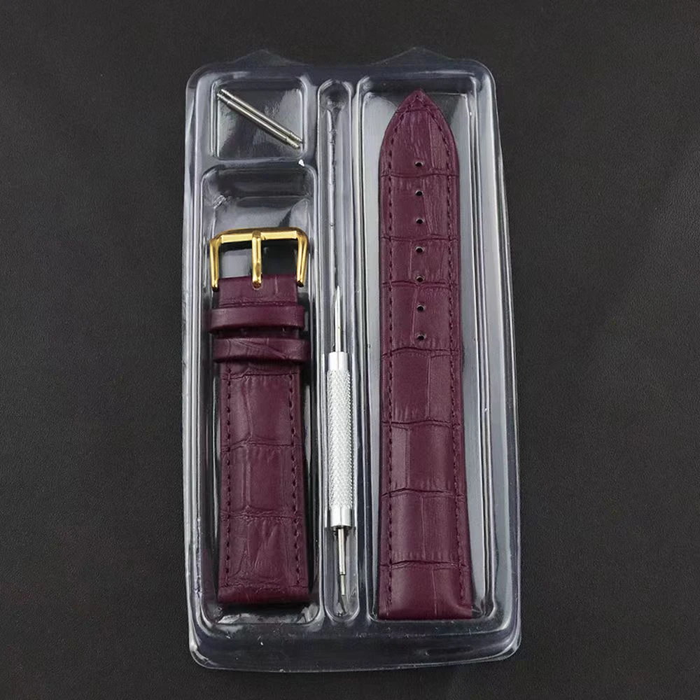 Premium Genuine Leather Watch Strap in Green, Purple, and Blue with Gift Box
