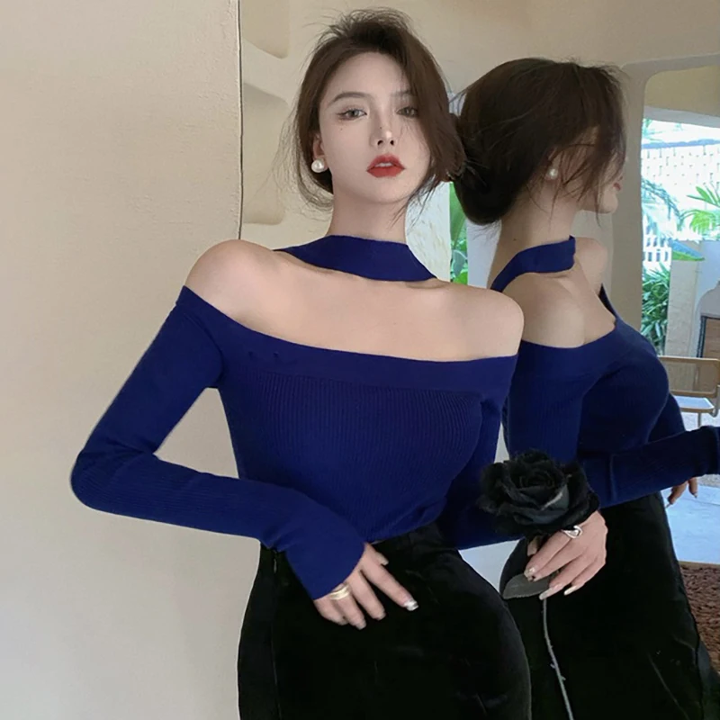 Korea Style Off Shoulder Sexy Halter Sweater Slash Neck Off
