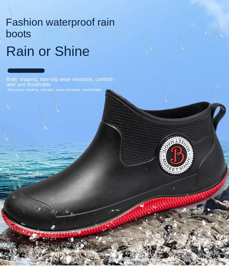 Rain Boots Mens Winter Fleece-lined Warm Kitchen Anti-Slip Rain